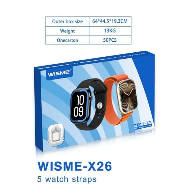 ساعت هوشمند مدل WISME-X26 به همراه ایرپاد شیشه ای و 5 بند جذاب