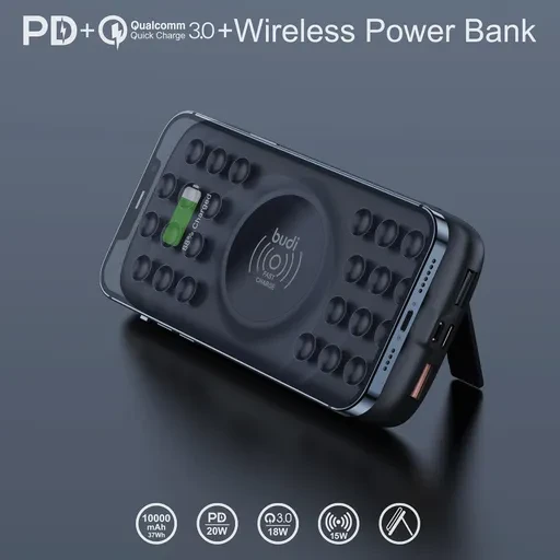 پاوربانک بودی 10000 میلی آمپر وایرلس شارژ 20 وات مدل Budi PB099B