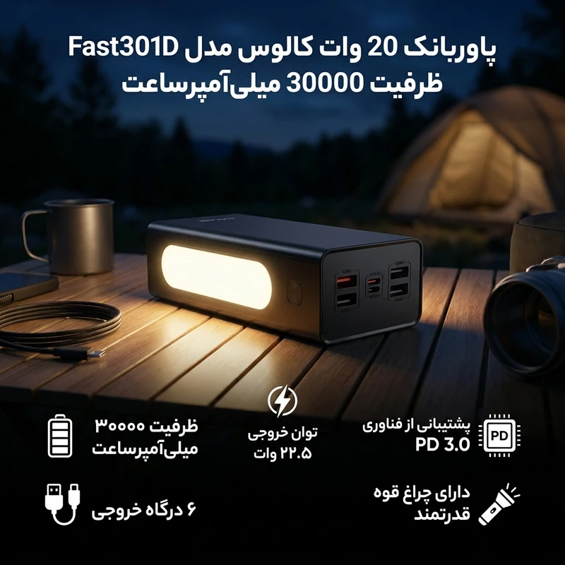 پاوربانک کالوس مدل FAST301Dظرفیت ۳۰ هزار میلی‌آمپر اورجینال فست شارژ